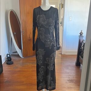 Cynthia Rowley Black Mesh Dress with Silver Detailing